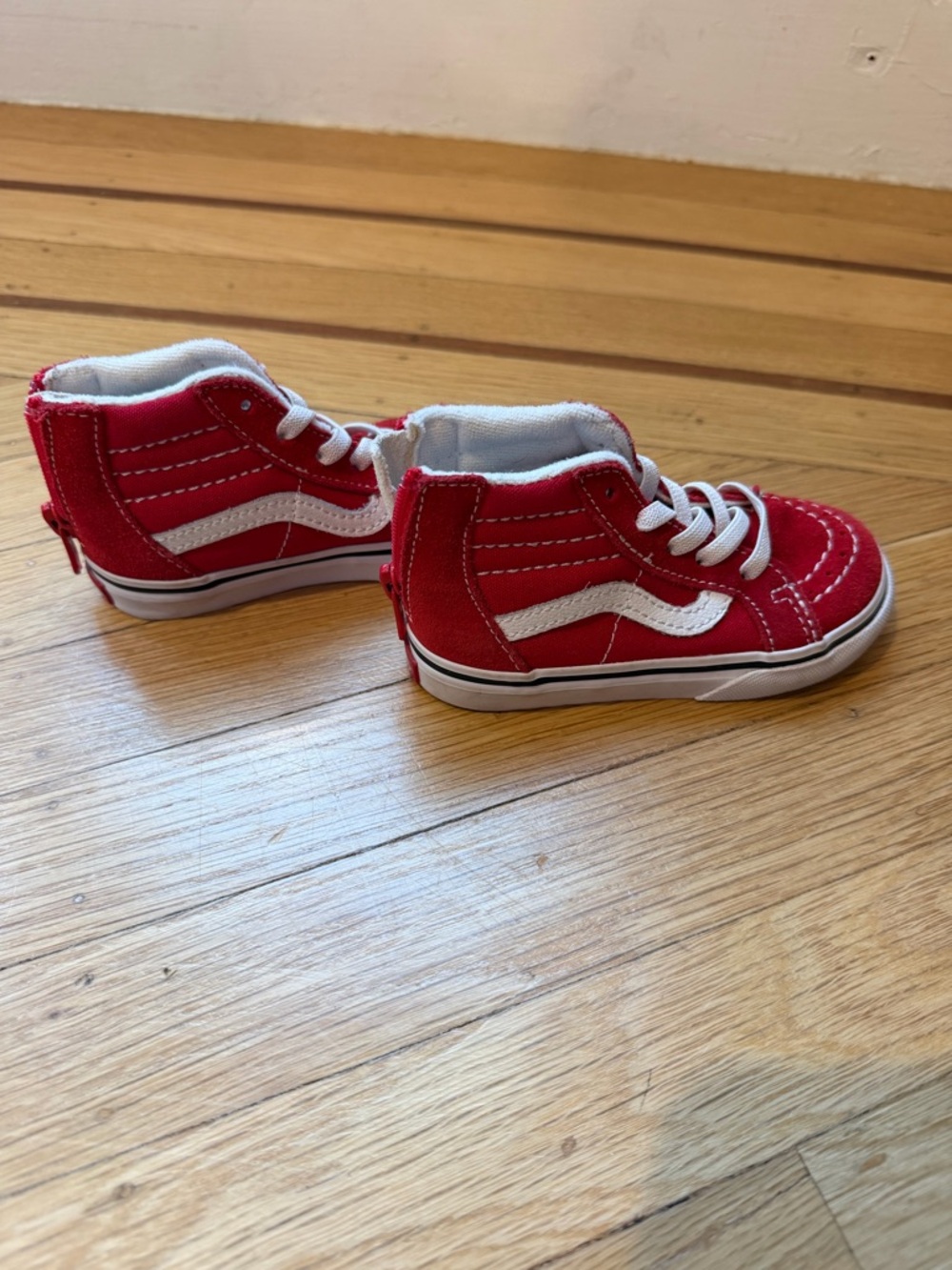 Vans Toddler Red White High Top Shoes Kids Sneakers Suede Canvas size 6C
